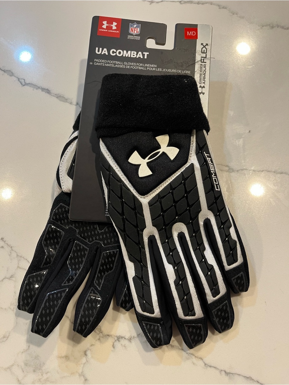 Under Armour Black & White UA Combat Lineman Football Gloves Size M